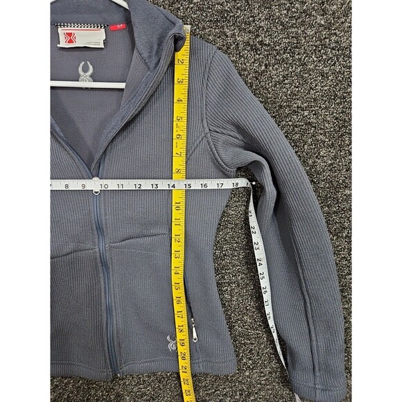 Women’s Spyder Core Gray Ribbed Sweater Jacket Size Small Petite Fleece Lined - Picture 5 of 6
